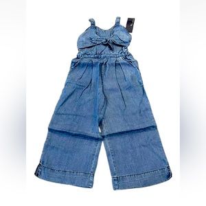 Habitual Girls Size 4/5 Denim Romper Jumpsuit Sleeveless Wide Leg NWT